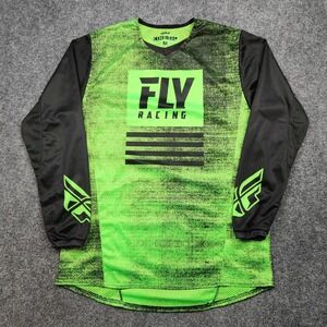 Fly Racing Kinetic Jersey Shirt Mens Medium Green Black Long Sleeve Motocross